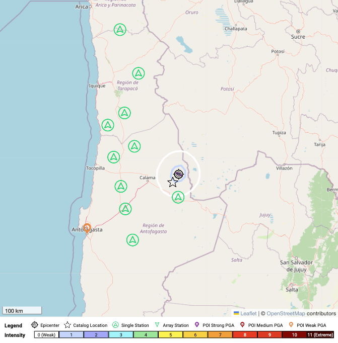 Mapa de alerta temprana de terremoto de magnitud 4,2 cerca de Antofagasta
